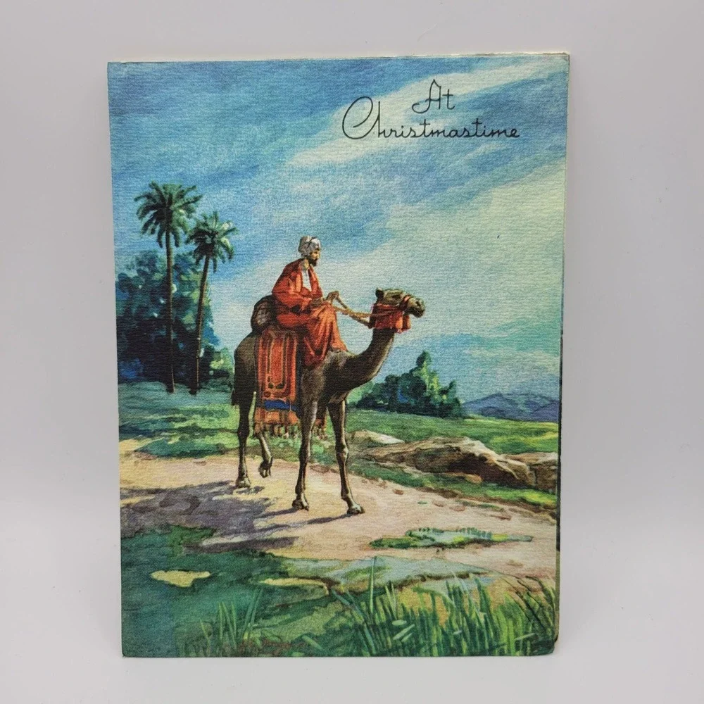 Vintage At‎ Christmas time Greeting Card Camel Desert Scene Wiseman Christian